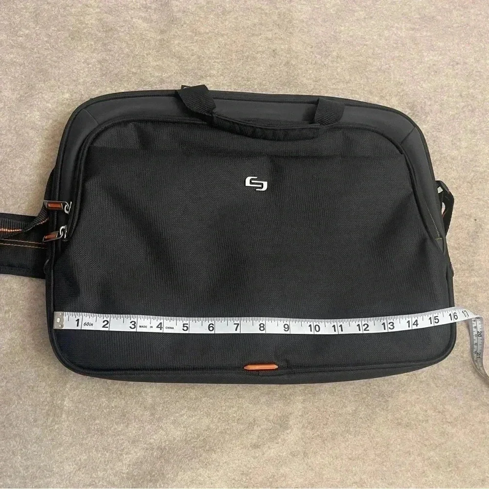 Solo Ace Slim Brief Laptop Briefcase Messenger Bag Black Orange Adjustable Strap